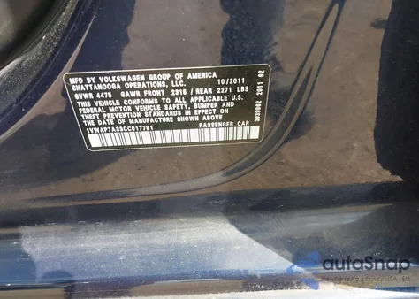 2012 Volkswagen Passat 2.5L S from USA, damaged, VIN 1VWAP7A33CC017781